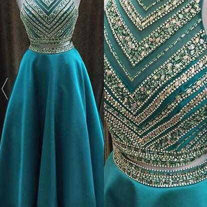 2022 Long Beading A-line Prom Dresses,modest Two..