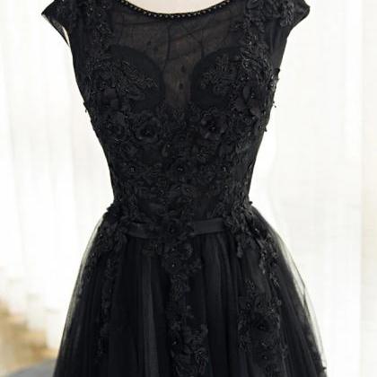 Prom Dresses,black A Line Tulle Lace Long Prom..