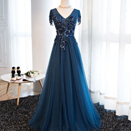 Prom Dresses,tulle Beaded Long A Line Prom Dress,..