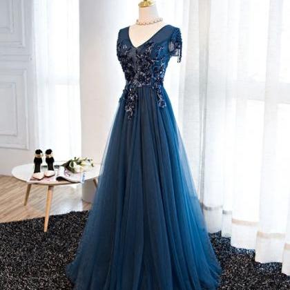 Prom Dresses,tulle Beaded Long A Line Prom Dress,..