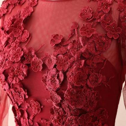 Prom Dresses,lace Red Satin Long Prom Dress, Lace..