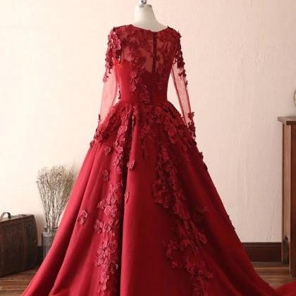 Prom Dresses,lace Red Satin Long Prom Dress, Lace..
