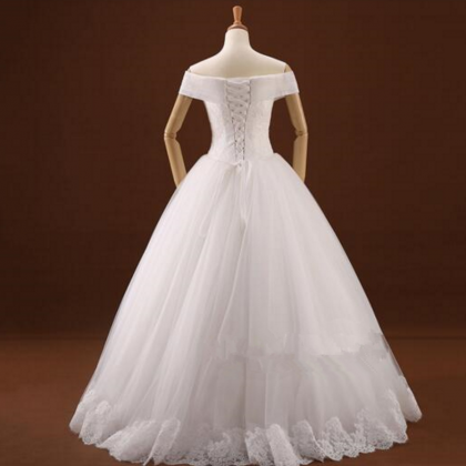 Boat Neck Elegant Long White Wedding Dress With..