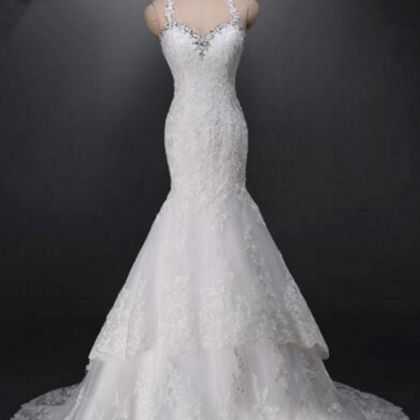 Real Photos Sequin Lace Appliques Tiered Satin..