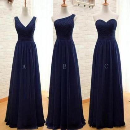 Simple Navy Blue Chiffon Bridesmaid Dresses..
