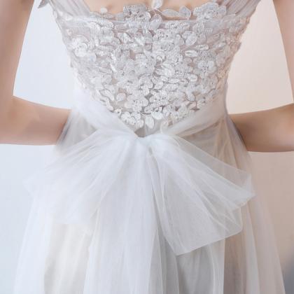 White Appliqued Prom Dress,sleeveless Tulle..