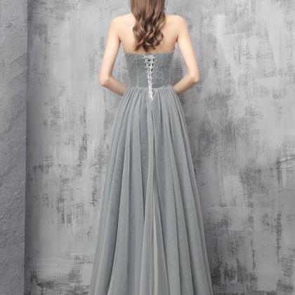 Gray Round Neck Tulle Prom Dress,gray Evening..