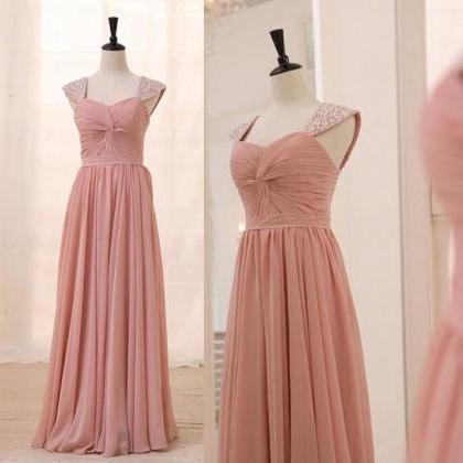 Pretty Light Pink Straps Chiffon Prom Dresses2015,..