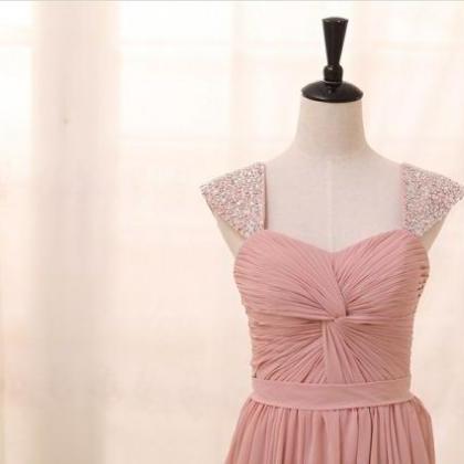 Pretty Light Pink Straps Chiffon Prom Dresses2015,..