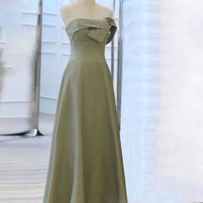 Green Prom Gown, Stapless Evening Dress, Charming..
