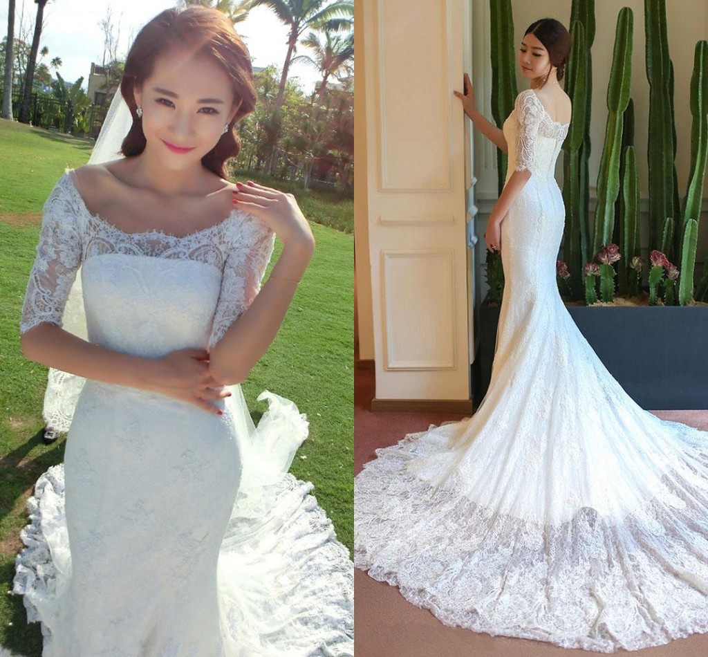 Mermaid Wedding Dress, Long Sleeve Wedding Dress, Lace Wedding Dress, Boat Neck Wedding Dress, Elegant Wedding Dress, Wedding Dress, Chapel