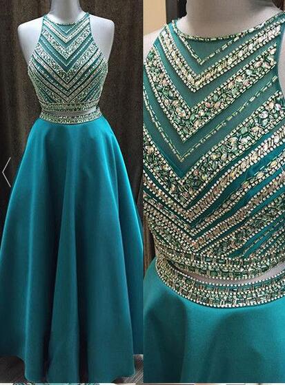 2022 Long Beading A-line Prom Dresses,modest Two Pieces Prom Dress,party Dresses,formal Evening Dresses