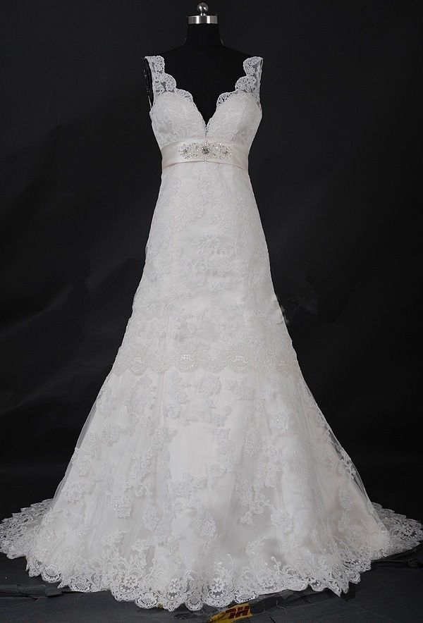 Custom 2022 Elegant Modest A Line V Neck Long White/ivory Beading Backless, Cap Shoulder Wedding Dress, Prom / Evening Dress Bridal Gown