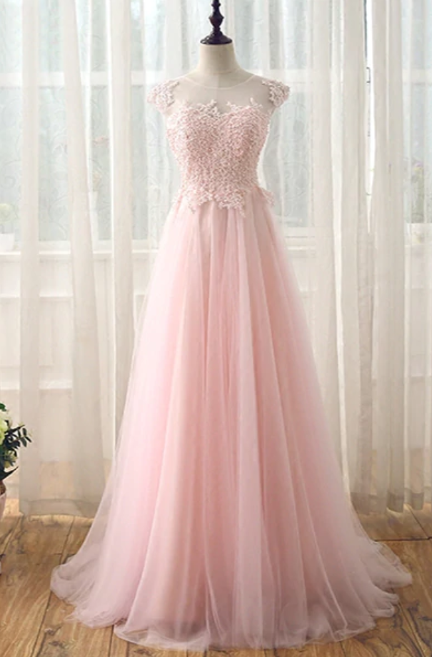 Prom Dresses,tulle Long Lace Prom Dress, See Through Back Long Evening Dress