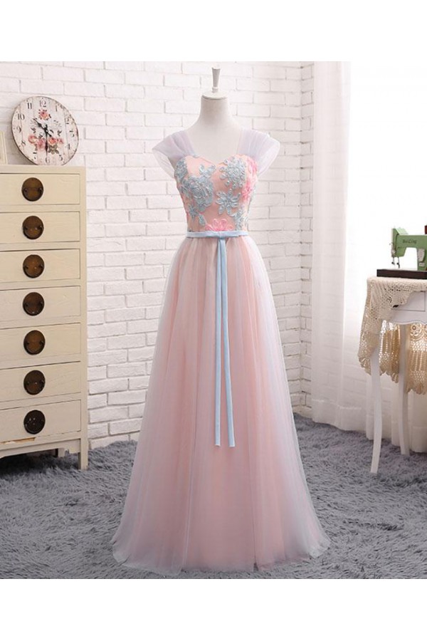 Prom Dresses Pink, Prom Dresses Lace, Prom Dresses A-line, Long Prom Dresses