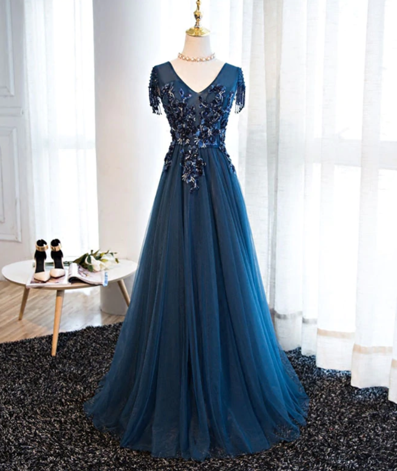 Prom Dresses,tulle Beaded Long A Line Prom Dress, Formal Dress