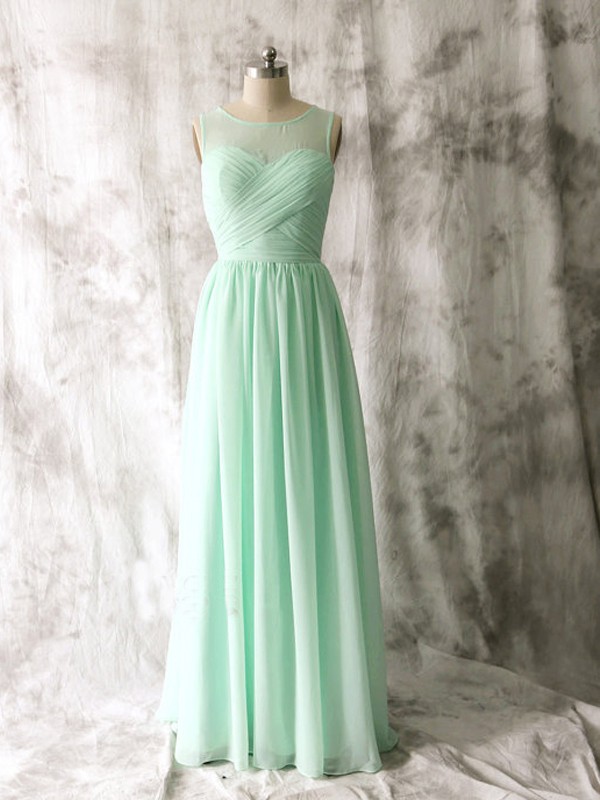 Elegant Sheer Neck Mint Green Bridesmaid Dresses, Beautiful Floor Length Bridesmaid Dresses, Wedding Party Dresses,formal Gowns,prom