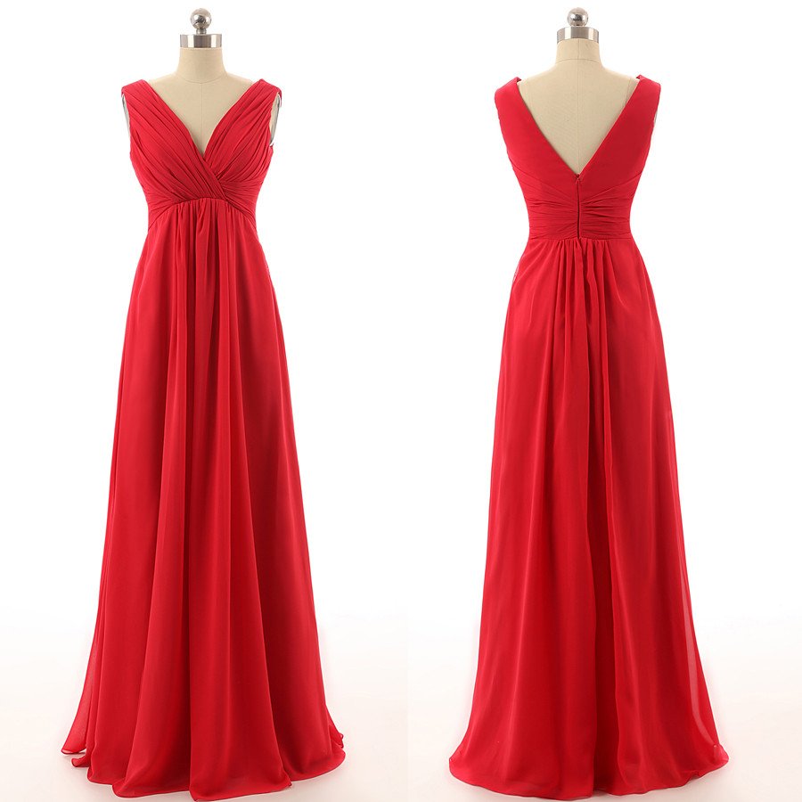 Red Bridesmaid Dress,long Bridesmaid Dress, Bridesmaid Dress,v-neck Bridesmaid Dress