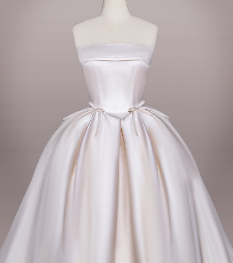 Wedding Dresses, Satin Tube Top Trailing Wedding Dress Temperament And Elegant Wedding Dress Small Bow Makes The Tail Thin
