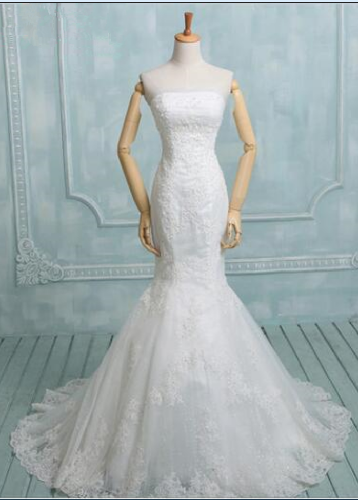 Real Picture Mermaid Wedding Dresses Applique Lace With Crystals Long Wedding Gowns White Bridal Dresses Romantic