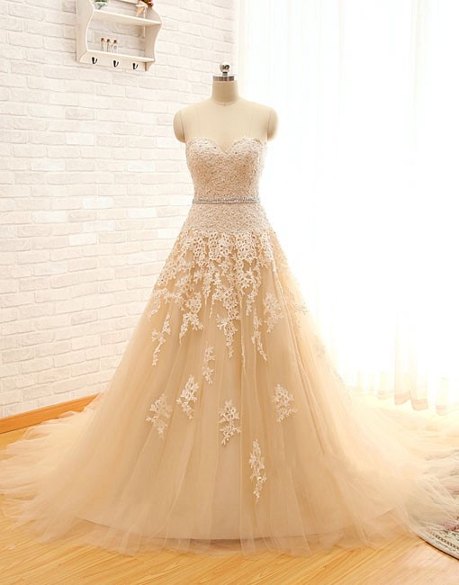2022 Wedding Dresses Real Image Sweetheart Lace Tulle Wedding Dresses Champagne Wedding Gowns, Bridal Dresses, Vestido De Novias, Weddings