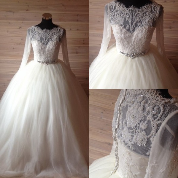 Wedding Dress, Long Sleeves Wedding Dresses,button Back Lace Bridal Dresses,ball Gown Wedding Dress