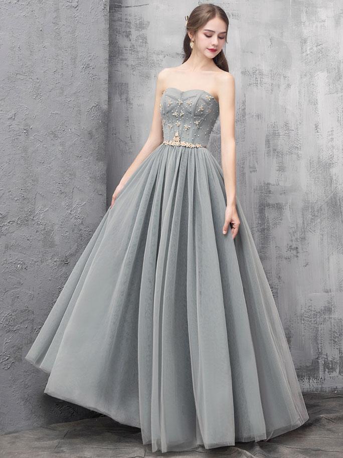 Gray Round Neck Tulle Prom Dress,gray Evening Dress Bridesmaid Dresses Party Dresses Formal Dresses