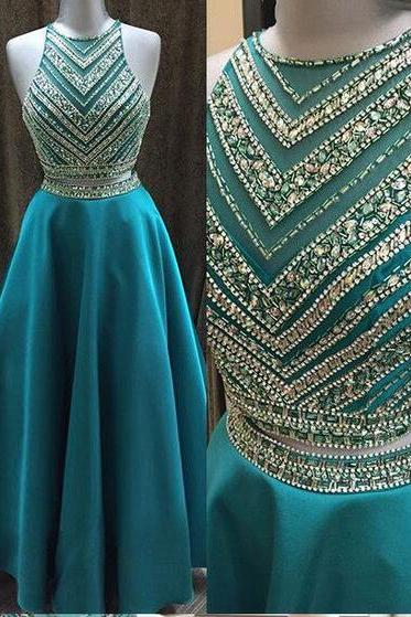 2022 Long Beading A-line Prom Dresses,Modest Two Pieces Prom Dress,Party Dresses,Formal Evening Dresses