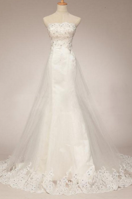 Long Wedding Dress, Lace Wedding Dress,sleeveless Wedding Dress, Elegant Bridal Dress, Inexpensive Wedding Dress