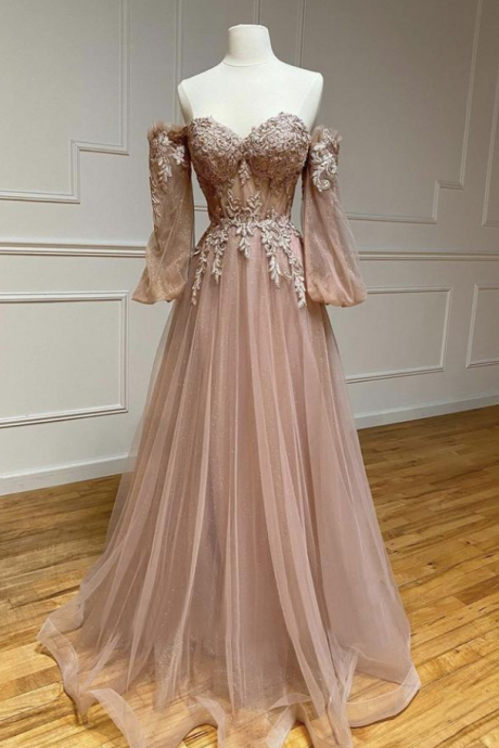 Prom Dresses,tulle lace long prom dress A line evening gown