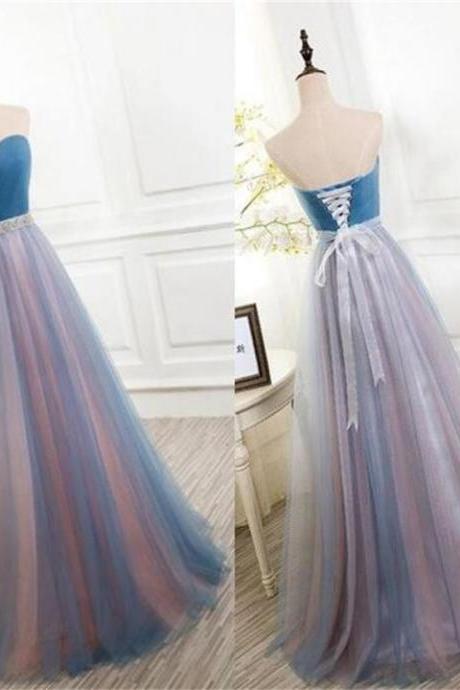 Charming Elegant Tulle Long Vintage Sleeveless Evening Prom Dress, Party Dress
