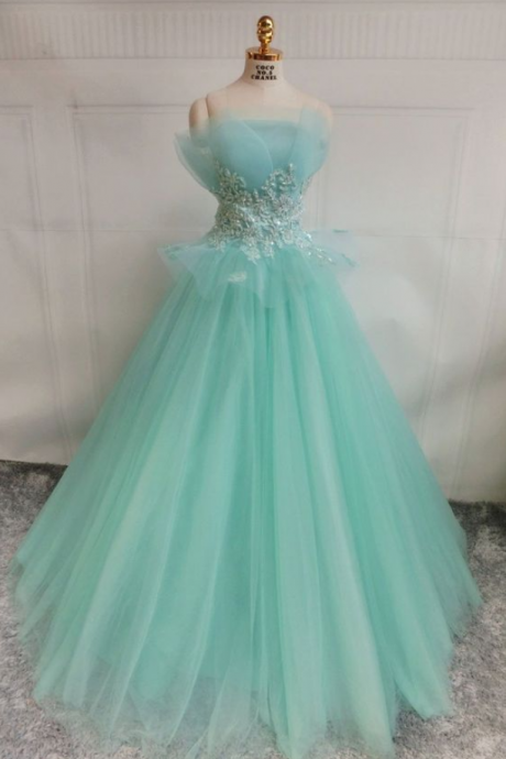 prom dresses,TULLE LACE LONG PROM DRESS, GREEN TULLE EVENING DRESS