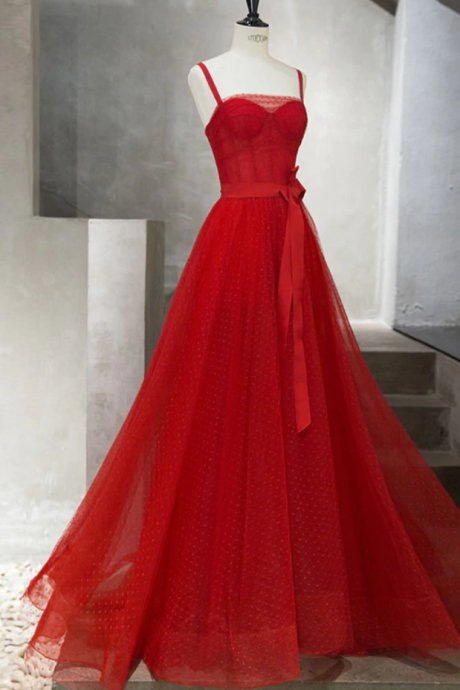 Prom Dresses,tulle Long Red Prom Dress, Tulle Evening Dress