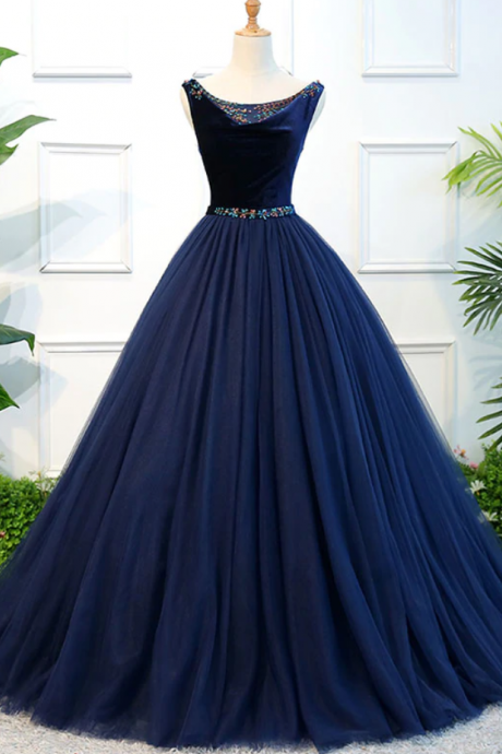 Prom Dresses,tulle Long Prom Dress, Tulle Blue Evening Dress