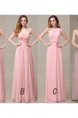 2022 Bridesmaid Dress,Long Bridesmaid Dress,Pink Chiffon Bridesmaid Dress,Sleeveless Bridesmaid Dress