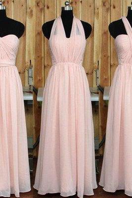 blush pink bridesmaid dress,long bridesmaid dress,convertible bridesmaid dress,chiffon bridesmaid dress
