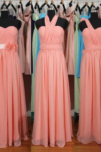 Pink Bridesmaid Dress, Long bridesmaid dress,Chiffon Bridesmaid Dress, cheap bridesmaid dress, mismatched bridesmaid dress, BD2721