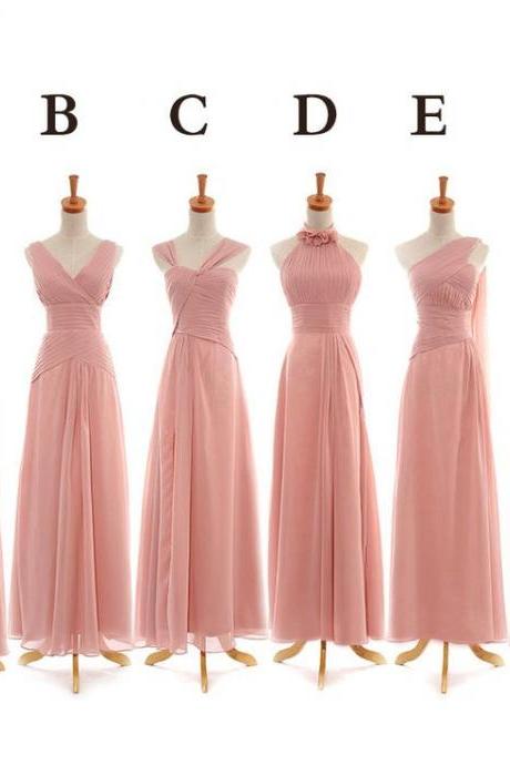 Long Bridesmaid Dress, Long Pink Chiffon Bridesmaid Dressmismatched Bridesmaid Dress, Peach Bridesmaid Dress, Bridesmaid Dress, Chiffon