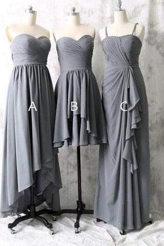 long bridesmaid dress, grey bridesmaid dress, mismatched bridesmaid dress, dress for bridesmaid, chiffon bridesmaid dress, cheap prom dress,