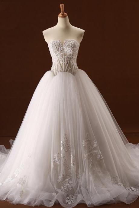 Wedding Dresses,A-line Wedding Dresses,Applique Wedding Dresses,Strapless Wedding Dresses,Ivory Wedding Dresses,Bridal Gowns
