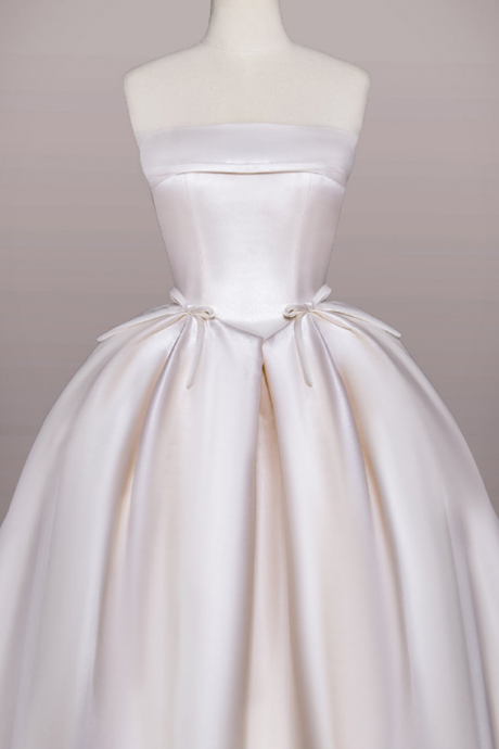 Wedding Dresses,New satin tube top trailing wedding dress temperament and elegant wedding dress small bow makes the tail thin