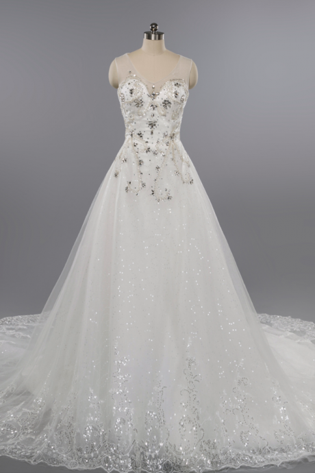 real sample luxury crystal beaded sweetheart lace chapel train princess wedding dress