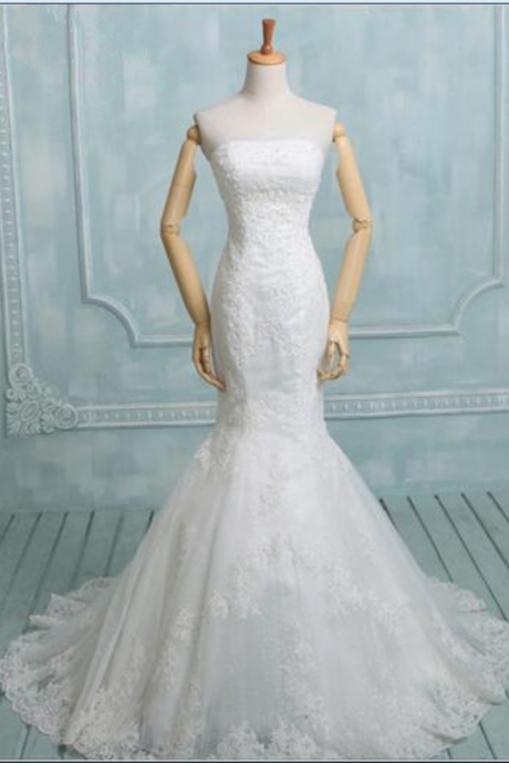 Real Picture Mermaid Wedding Dresses Applique Lace With Crystals Long Wedding Gowns White Bridal Dresses Romantic