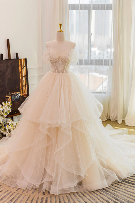 Prom Dresses,tulle Lace Long Wedding Dress, Lace Tulle Wedding Gown