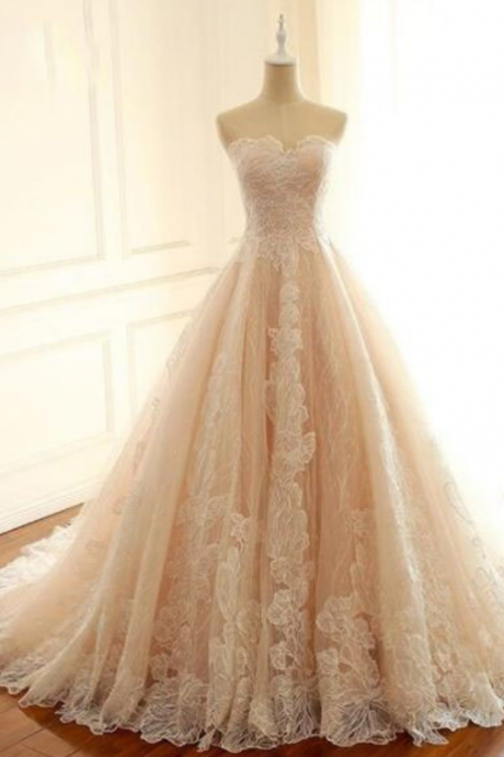 Sweetheart Prom Dresses,a-line Prom Dress,appliques Prom Gown,princess Prom Dress Wedding Dresses