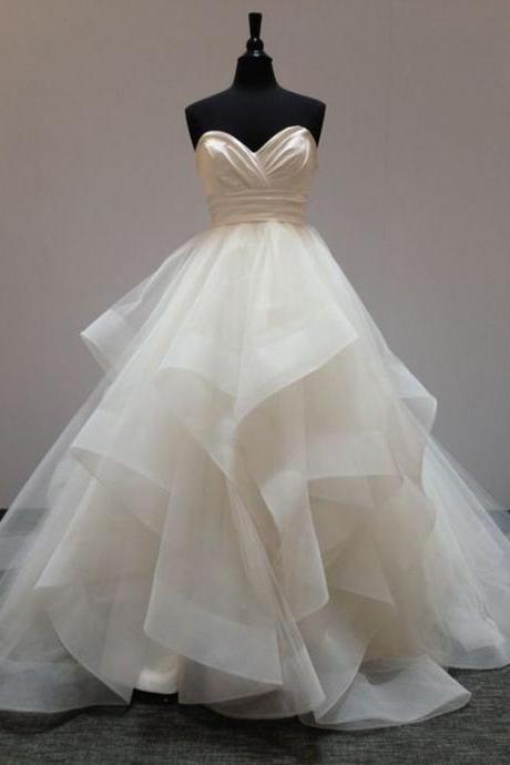 Ball Gown Wedding Dress, Sweetheart Wedding Dresses, Ruffle Bridal Gown, Long Wedding Gown