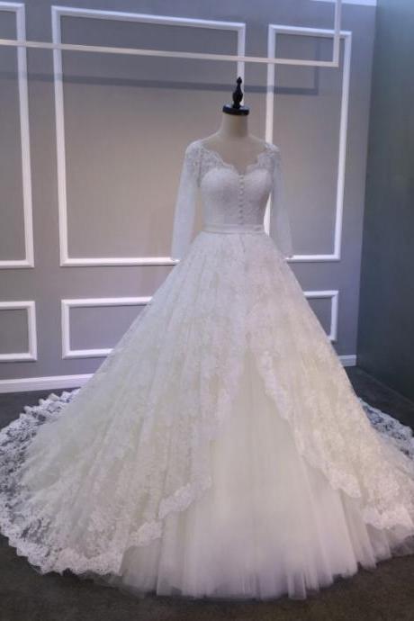 Lace Wedding Dress, Ivory Wedding Dress, Princess Wedding Dress, Wedding Dress, Long Sleeve Wedding Dress, Elegant Wedding Dress, Bridal Dresses