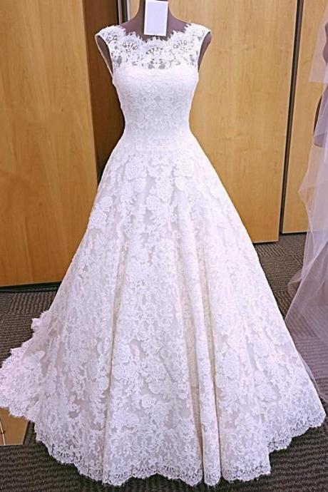 Vintage Cap Sleeves Open Back Lace Wedding Dresses 2022, Modest Wedding Dresses, A-line Wedding Dress, Lace Wedding Dresses, High Quality Wedding