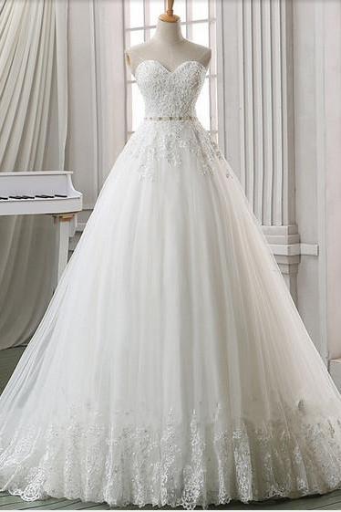 Charming Wedding Dress,romantic Wedding Dress,lace Bridal Dresses,a-line Wedding Dress, Sleeveless Wedding Dress