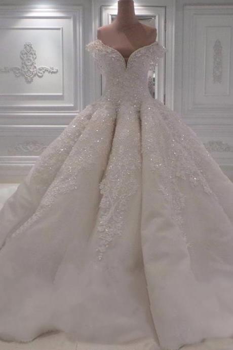 Wedding Dresses, Wedding Gown,sexy Off The Shoulder White Lace Sweetheart Ball Gown Wedding Dresses With Illusion Back 2018 Design Princess
